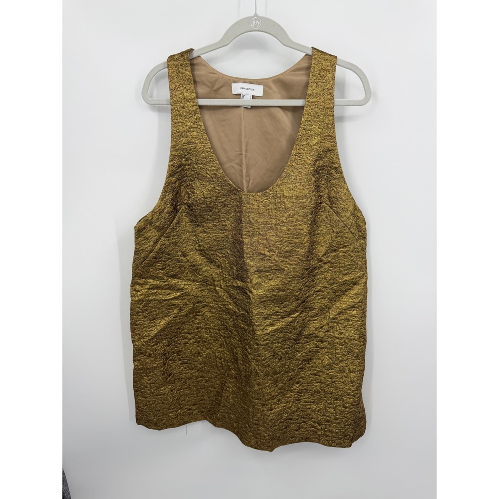 H&M Edition Metallic Brocade Sleeveless Top Womens Large Gold V-Neck Textured